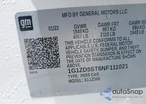 2022 Chevrolet Malibu Fwd Lt z USA, uszkodzony, nr VIN 1G1ZD5ST6NF111021